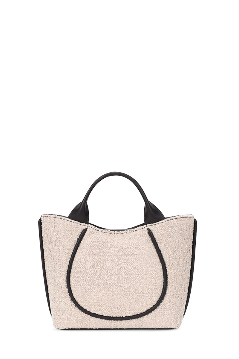 KATRINA MINI TOTE NO2 BOUCLE WOOL NAPPA IN PUMICE AND BLACK