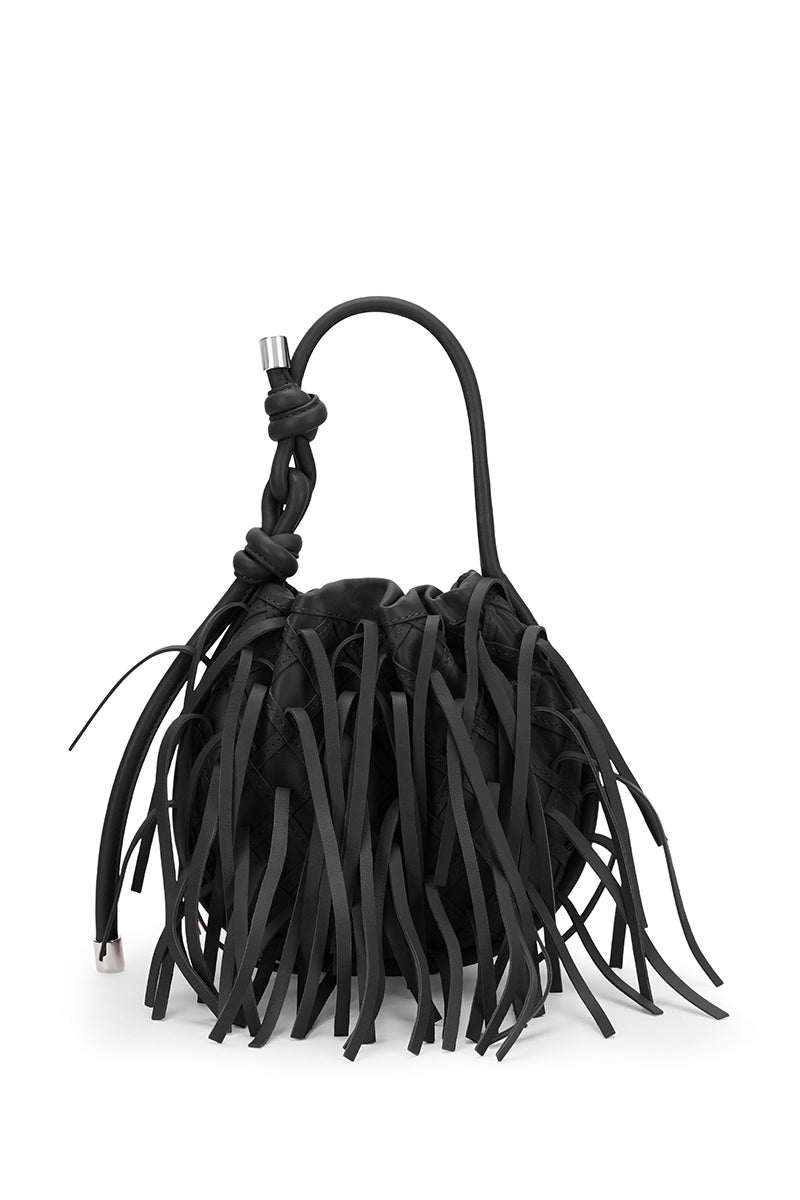 INA MINI POTLI FRINGE NAPPA IN BLACK