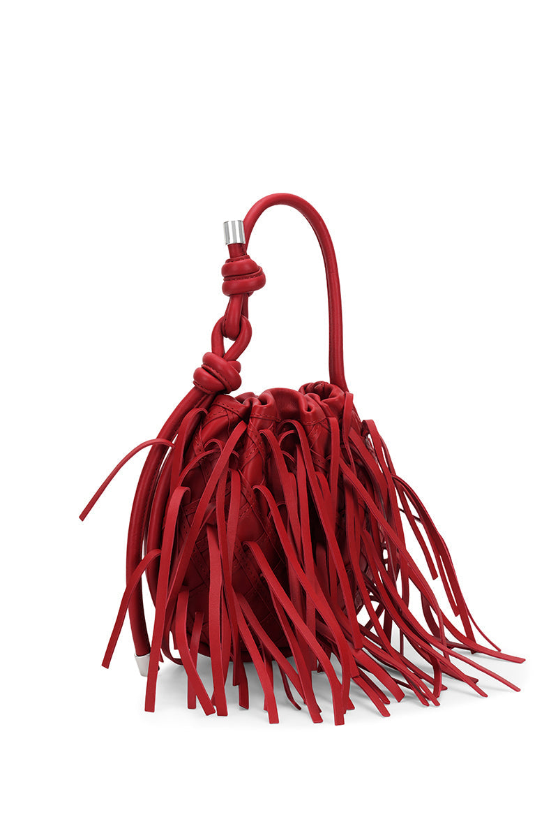 INA MINI POTLI FRINGE NAPPA IN RED