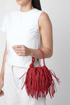 INA MINI POTLI FRINGE NAPPA IN RED