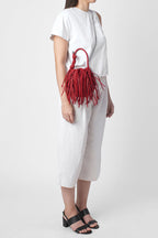 INA MINI POTLI FRINGE NAPPA IN RED