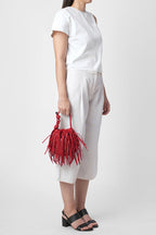 INA MINI POTLI FRINGE NAPPA IN RED