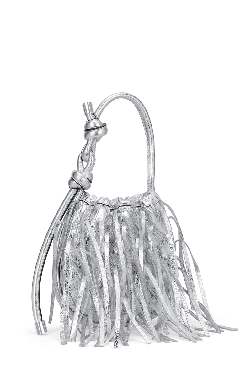 INA MINI POTLI FRINGE CRINKLE IN SILVER