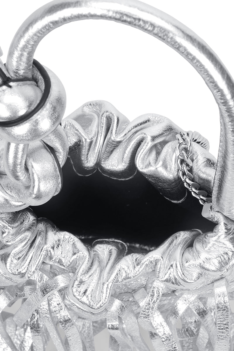 INA MINI POTLI FRINGE CRINKLE IN SILVER