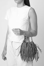 INA MINI POTLI FRINGE CRINKLE IN SILVER