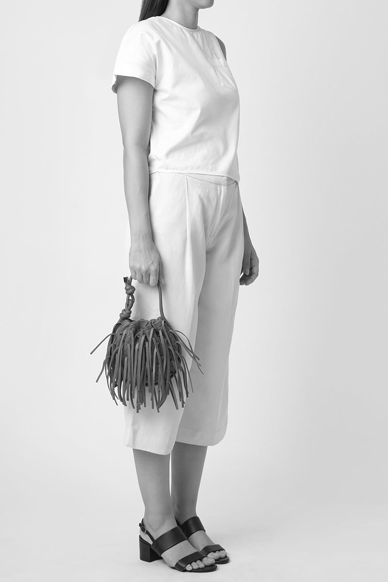 INA MINI POTLI FRINGE CRINKLE IN SILVER