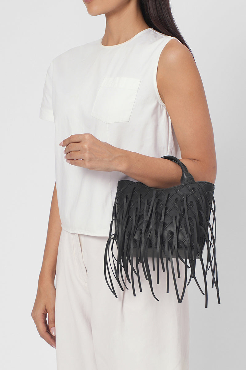 KATRINA MINI TOTE NO2 FRINGE NAPPA IN BLACK