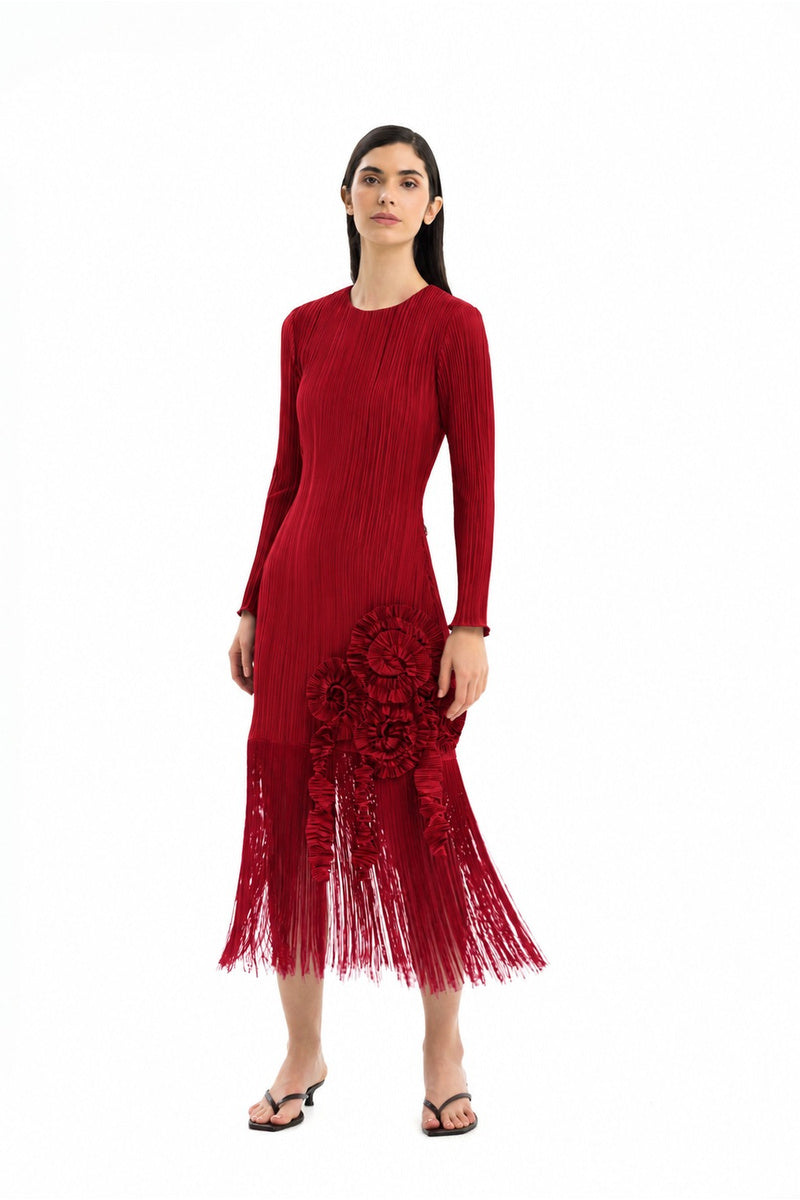 CULT MIA X MALYÉ VÁSQUEZ RIO MIDI DRESS IN RED