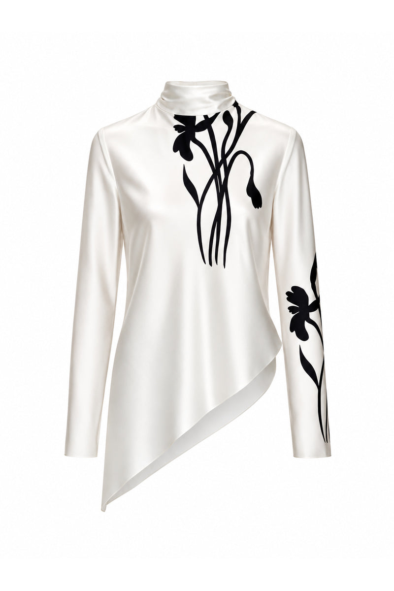 IVORY SILK BLOUSE WITH FLORAL PRINT
